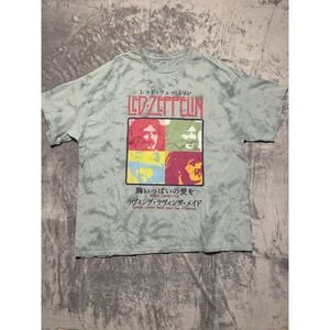 LIFE Led Zeppelin Graphic Tee Women Large Blue Tie Dye Japanese Text Band Shirt